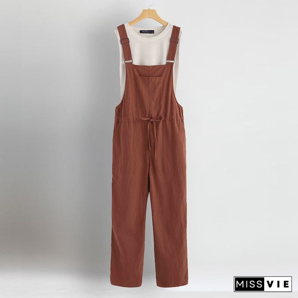 Ladies Casual Loose Bib Pants Jumpsuit Playsuit Romper Dungarees Overalls