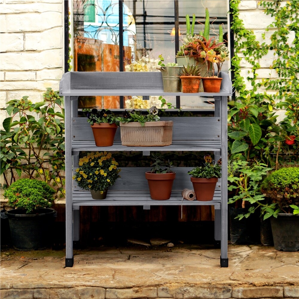 Yaheetech Outdoor Potting Bench Table Station with Storage Shelf