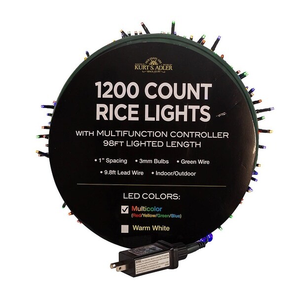 Kurt Adler 1200Light 98Foot MultiColor LED Rice Light Set