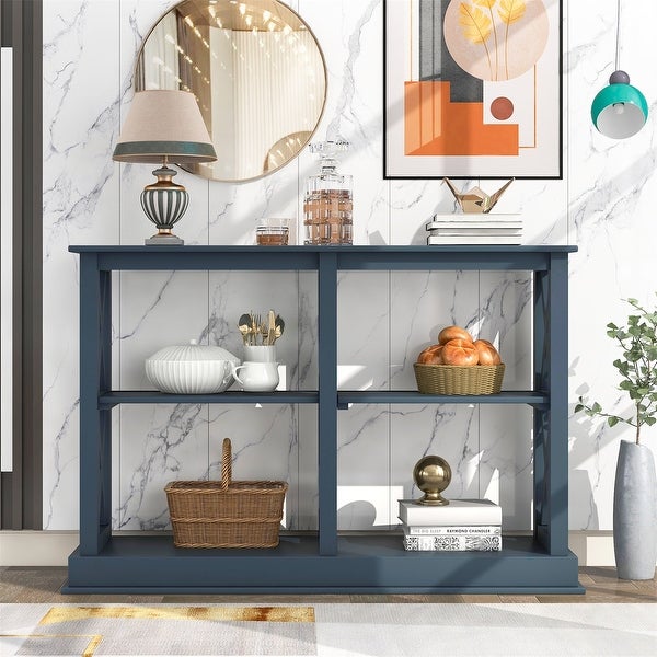 Merax Console Table with 3-Tier Open Storage Spaces and X Legs