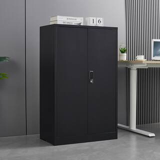 Tatahance Black Locking Metal File Cabinet with 2 Layers Adjustable Shelves W124747827-Z