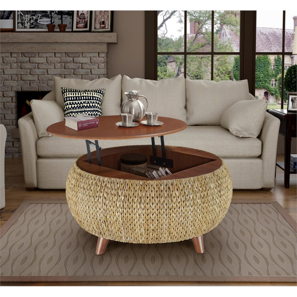 Gallerie Decor Bali Breeze Round Transitional Wood Coffee Table in Natural   Tropical   Coffee Tables   by Homesquare  Houzz