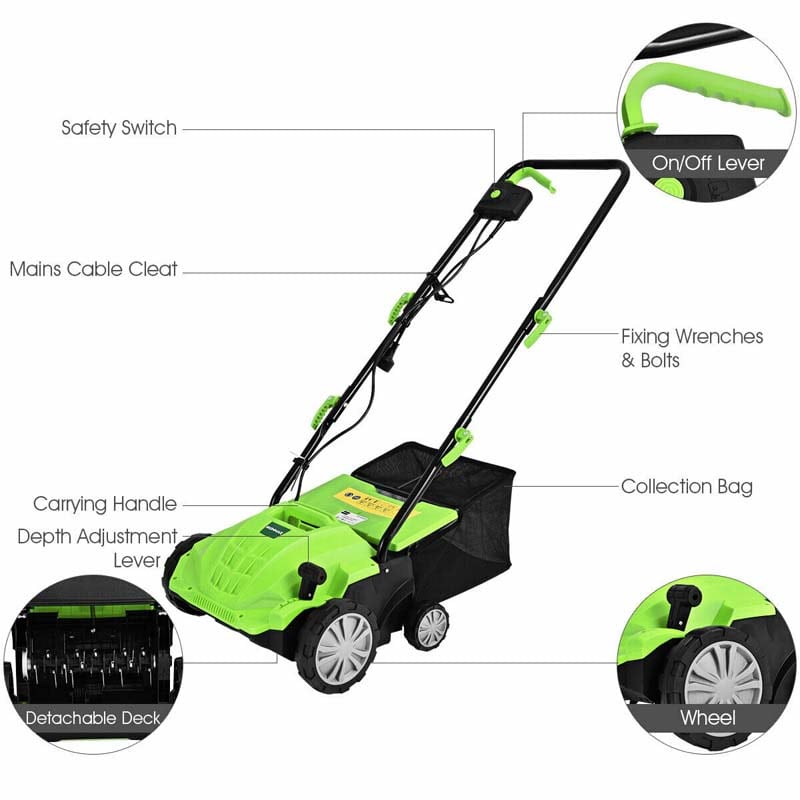 2-in-1 Electric Lawn Dethatcher & Scarifier, 12 Amp 13