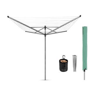 Brabantia 116.1 x 116.1 in. Rotary Clothesline Lift-O-Matic with Ground Spike Clothespin Bag Protective Cover and Clothespins 311321