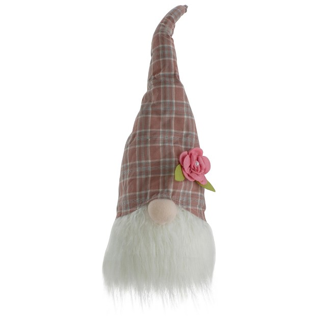 Pink And White Plaid Spring Gnome Head Table Top Decor