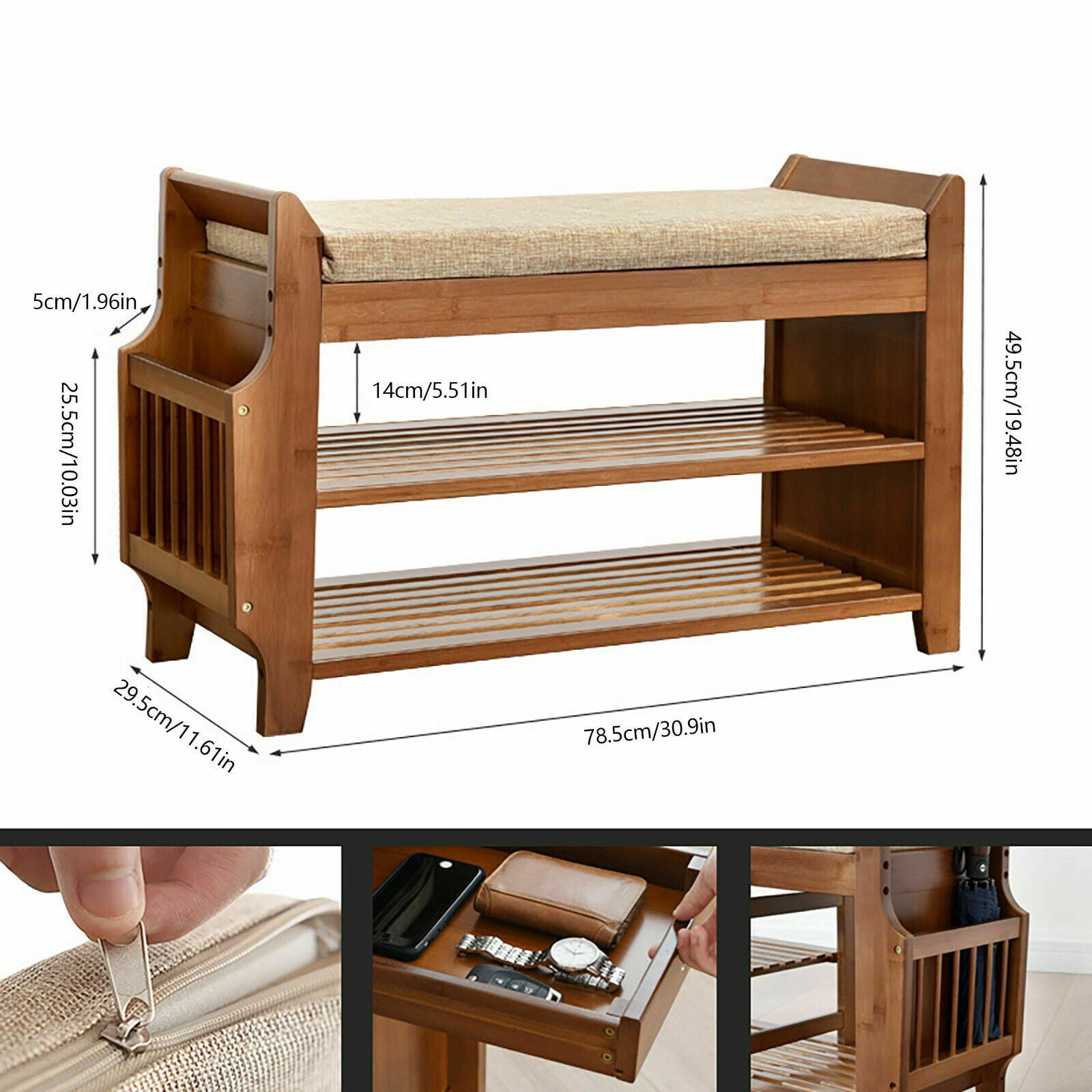 OUKANING 2-Tier Shoe Bench Shoe Storage Bench Rack Entryway Shoe Stool with Soft Seat