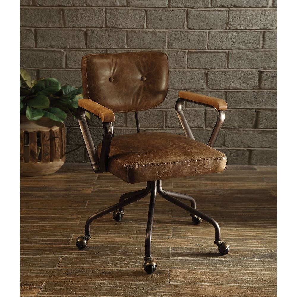 Office Chair in Vintage Whiskey Grain Leather Desk Chair Executive Chairs