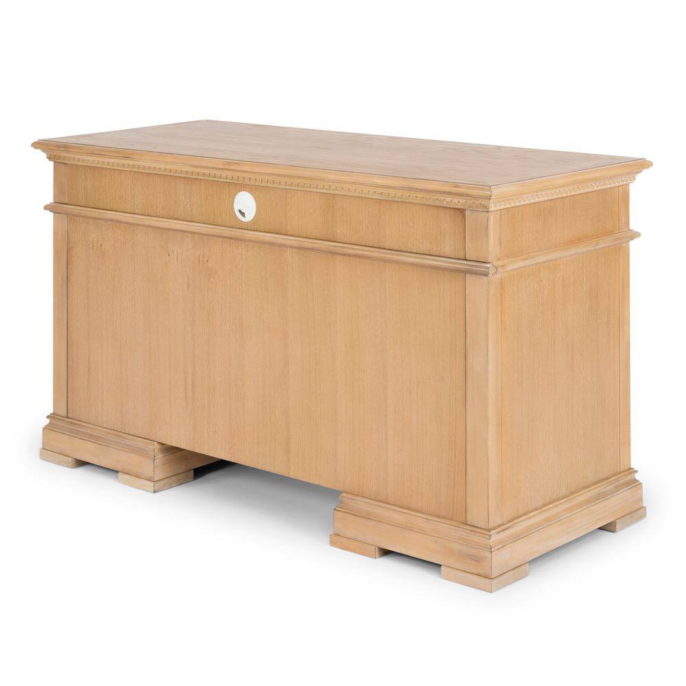 HOMESTYLES Manor House 56 in. Natural Wood 7-Drawer Pedestal Executive Desk 5504-18