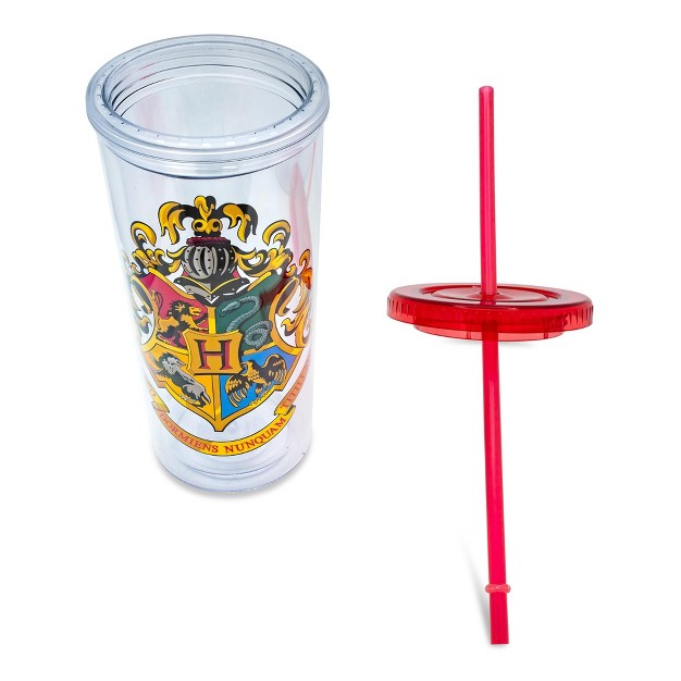 Silver Buffalo Harry Potter Hogwarts Crest Plastic Carnival Cup With Lid And Straw 20 Ounces