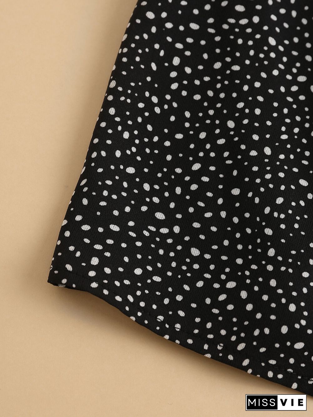 Polka Dot Shirred Drawstring Waist Shorts