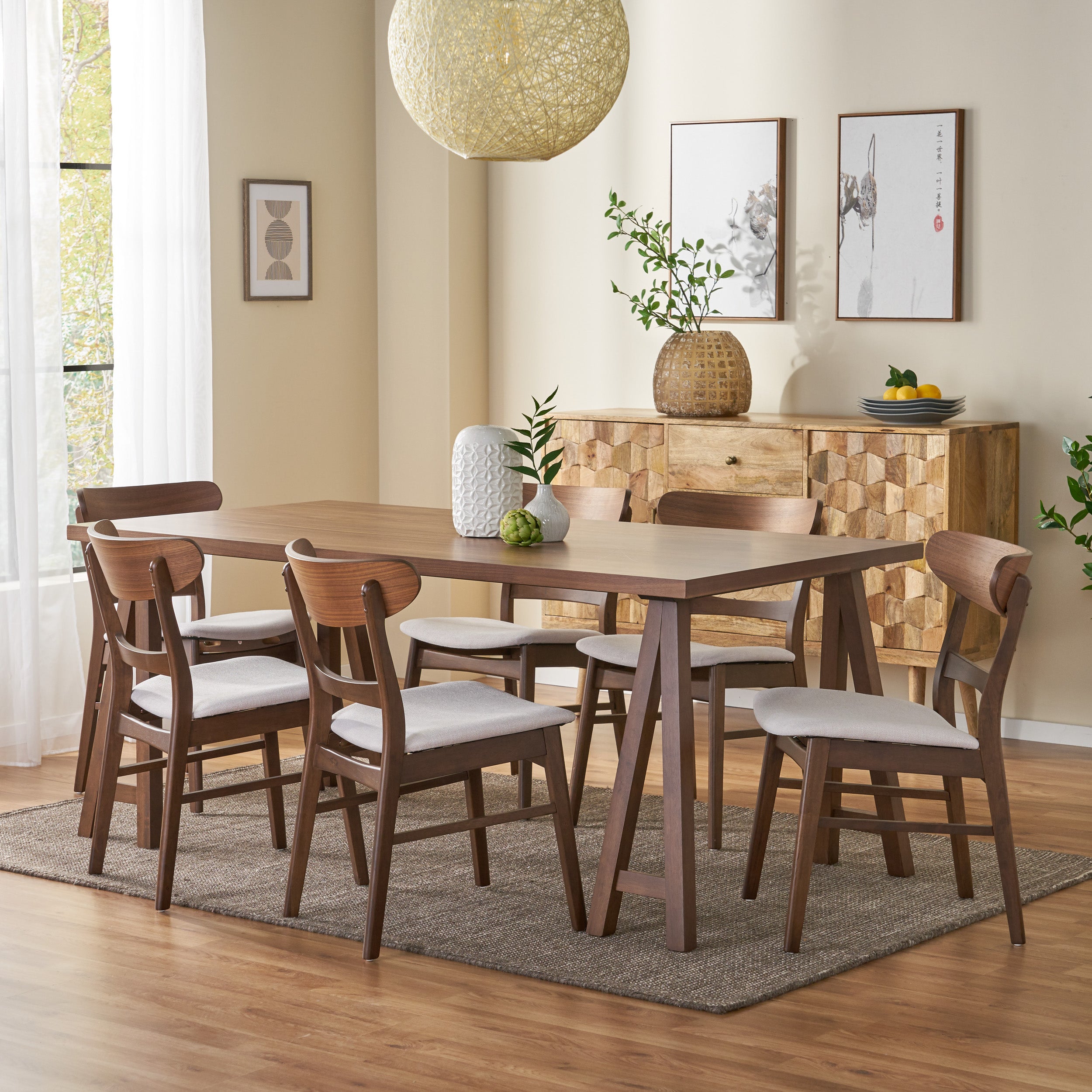 Randal Mid-Century Modern 7 Piece Dining Set