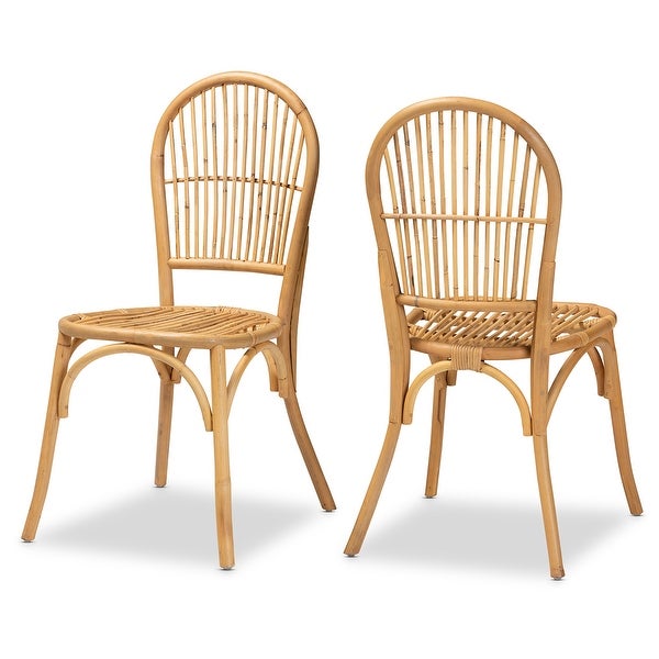 Wina Modern Bohemian Natural Rattan 2-Piece Dining Chair Set