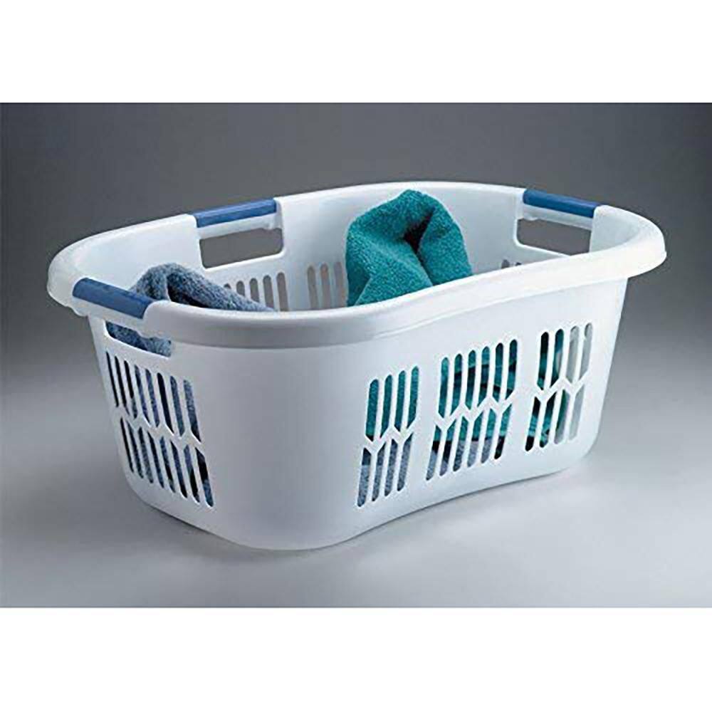 Rubbermaid 2.1 Bushel White Large Hip-Hugger Portable Plastic Laundry Basket FG299587WHTRB