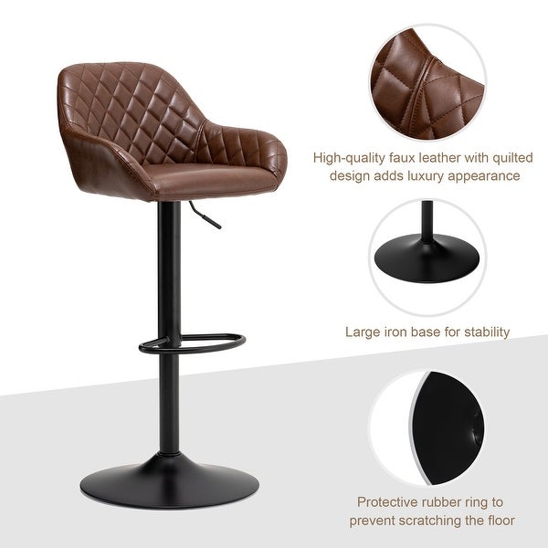 Glitzhome Set of 2 Modern Quilted Leatherette Adjustable Swivel Bar Stools