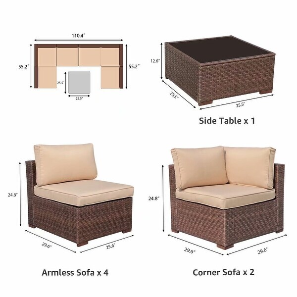 Wicker/ Steel 7piece Outdoor Cushioned Sectional Sofa Set