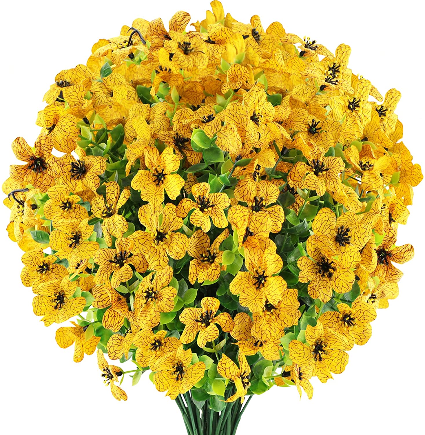 GRNSHTS 6 Bundles Artificial Flowers UV Resistant Fake Plants Outdoor Faux Plastic Flowers Garden Window Box Porch Home Decor (Yellow)