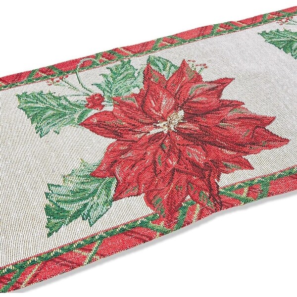 Christmas Poinsettias Woven Table Runner