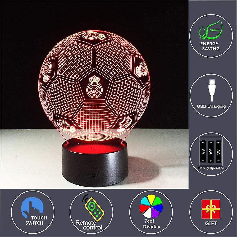 3d Optical Illusion Real Madrid Football Night Light Toy Lamp，remote Control，dimmable，battery Or Usb Powered，7 Colors Change Christmas Birthday Gift F