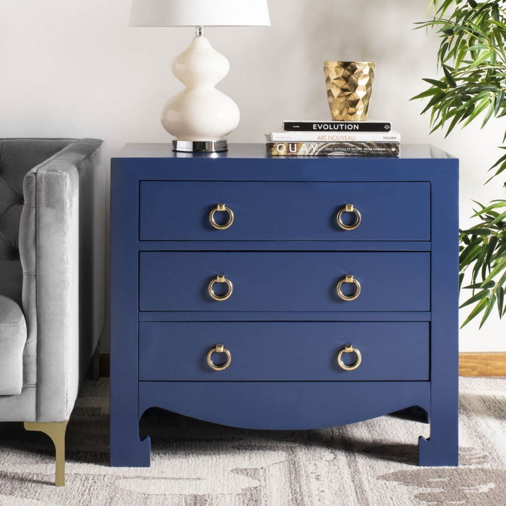 Elle 3 Drawer Chest  Lapis Blue/Gold   Contemporary   Accent Chests And Cabinets   by Rustic Home Furniture Deco  Houzz