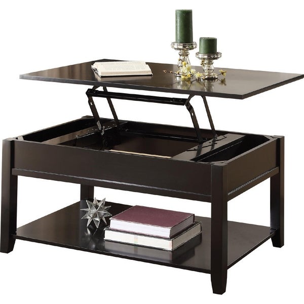 Contemporary Lift Top with 2 Storage compartments Coffee Table， Wood Lifting Top Central Table Metal Frame for Living Room