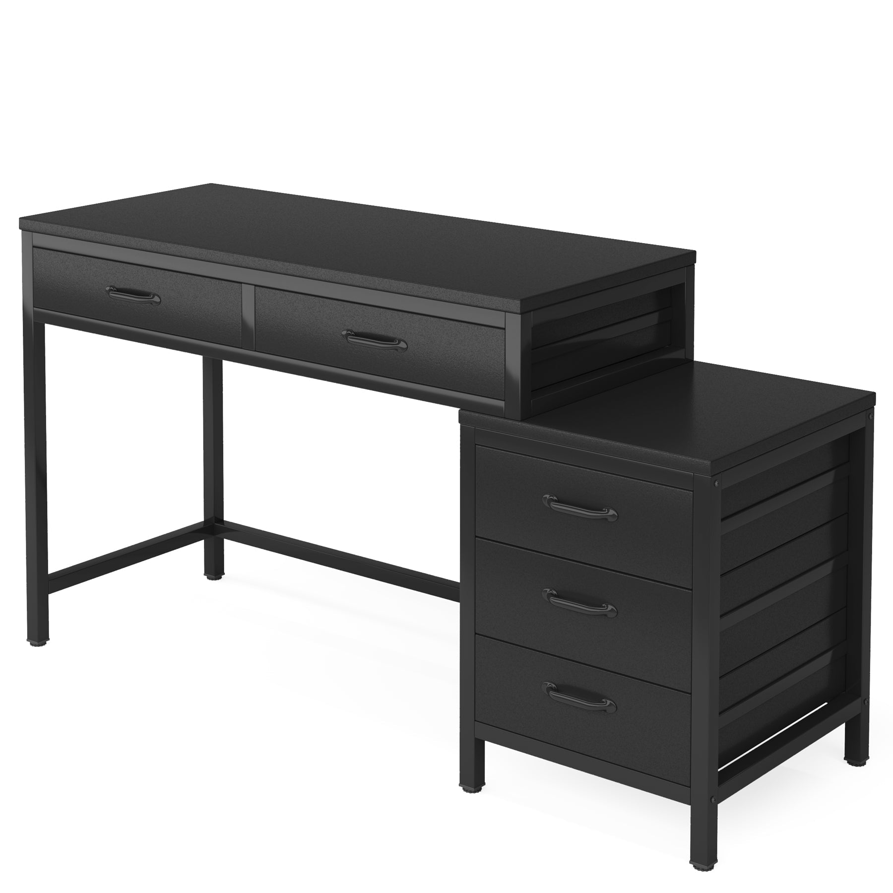 5-Drawer Computer Desk, Study Writing Table with Reversible Drawer Cabinet