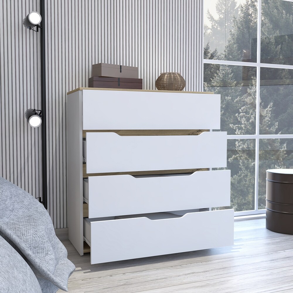 4 Drawer Dresser White and Light Oak  Suitable for Bedroom  Living Room  Dining Room  Items Storage Helper