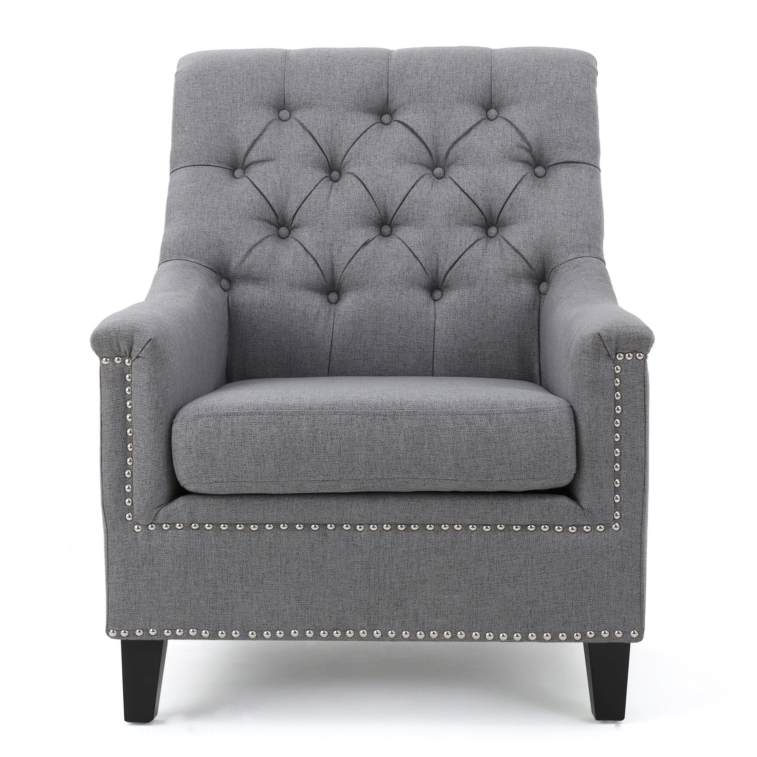 Ailsa Contemporary Button Tufted Fabric Club Chair with Nailhead Trim