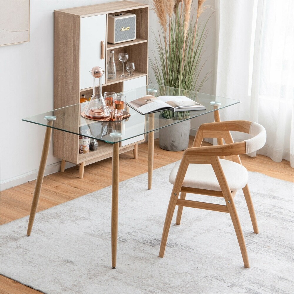 Modern Glass Rectangular Dining Table with Metal Legs   51\