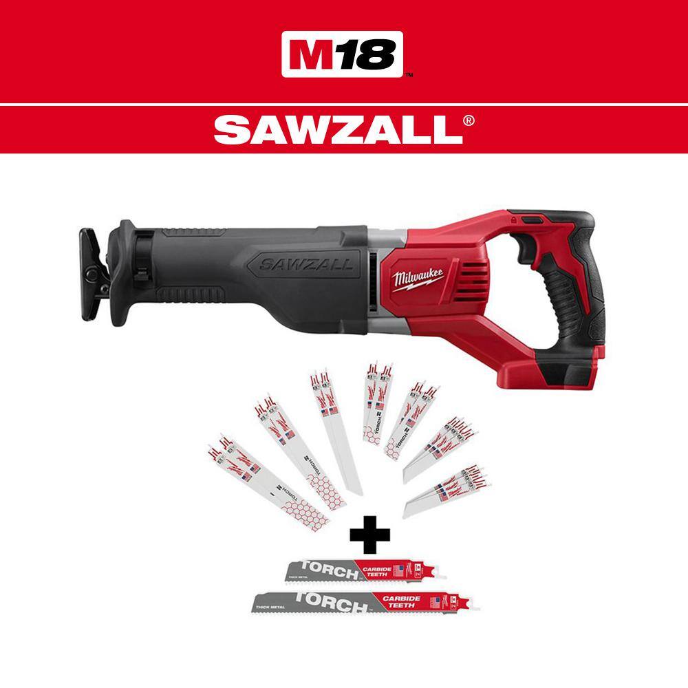 MW M18 18V Lithium-Ion Cordless SAWZALL Reciprocating Saw with SAWZALL Blade Set (18-Piece) 2621-20-49-22-1216Y