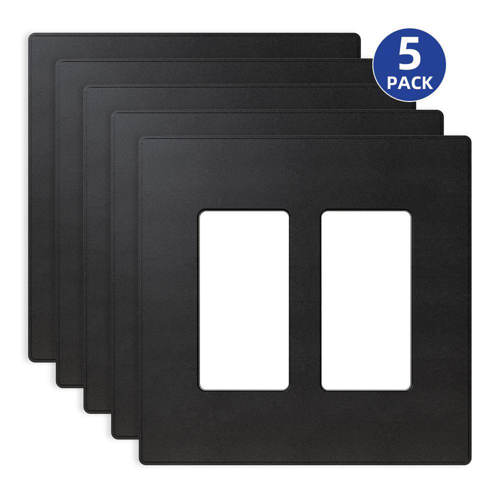 ELEGRP 2-Gang Midsize Screwless DecoratorRocker Wall Plate Black (5-Pack) 3032GM-BL5