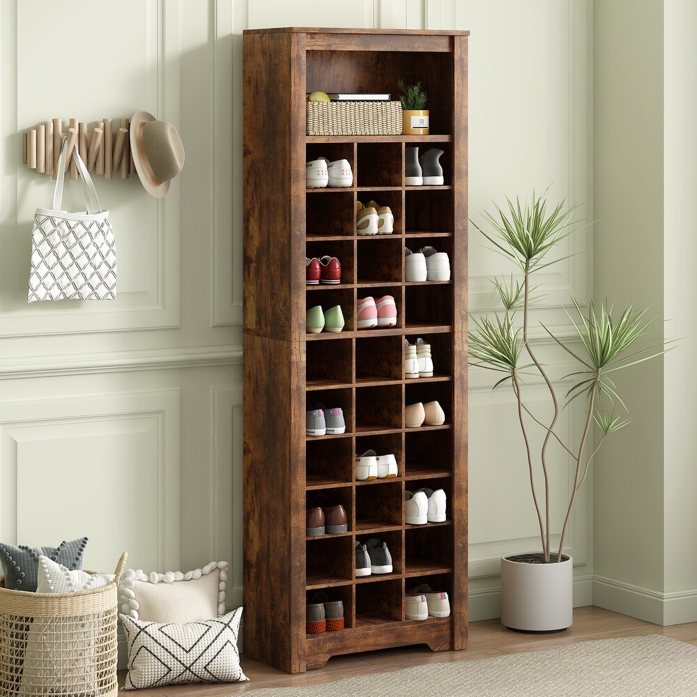 Modern Free Standing 30 Shoe Cubby Tall Cabinet