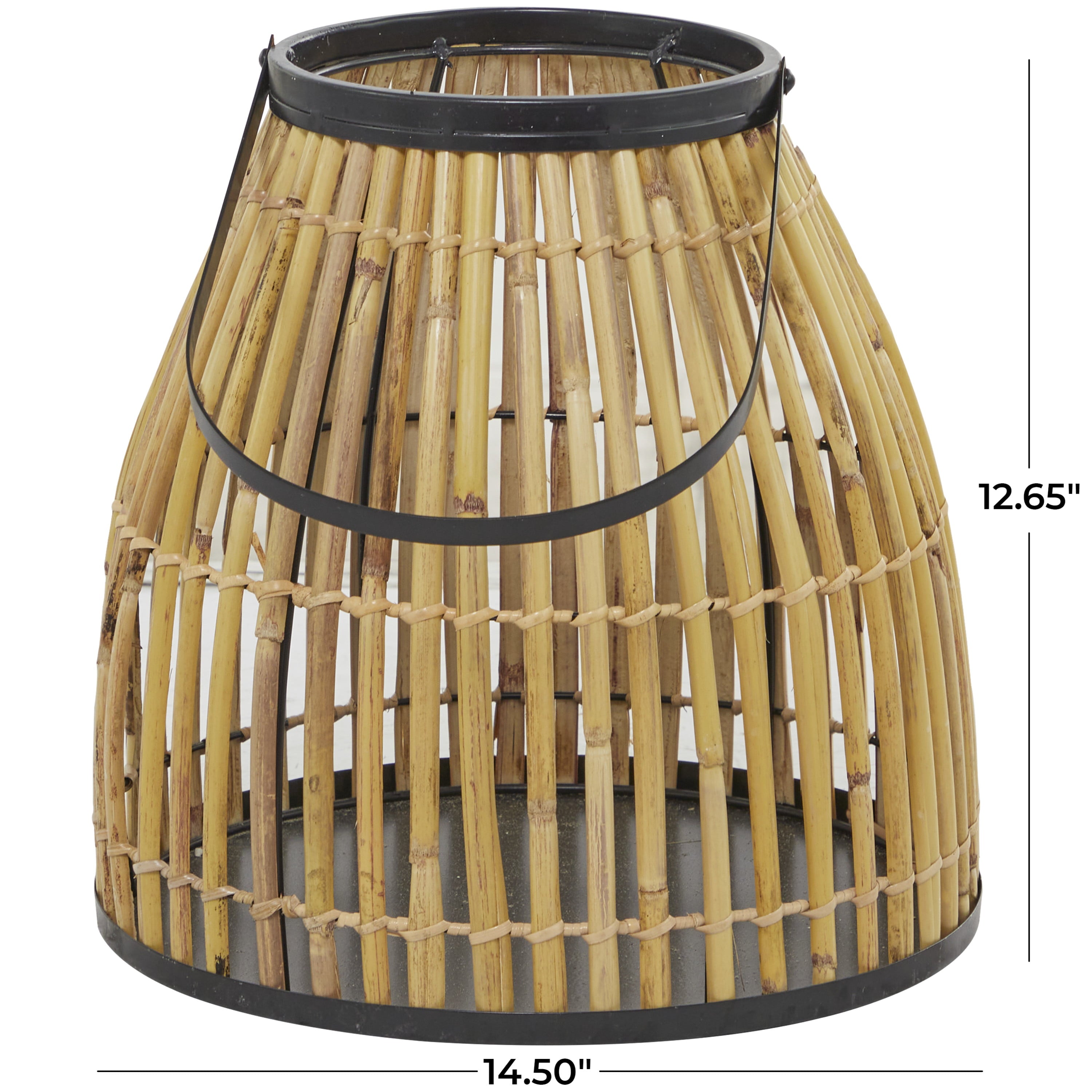 The Novogratz Brown Wicker Handmade Slatted Frame Candle Lantern with Handle