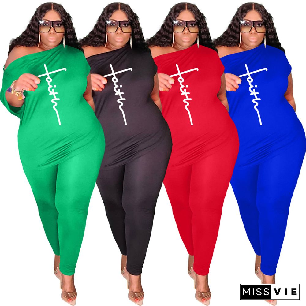 Plus Size Short Sleeve T Shirt Pencil Pants Set