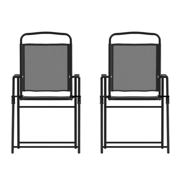 Set of 2 AllWeather Textilene Patio Sling Chairs with Armrests