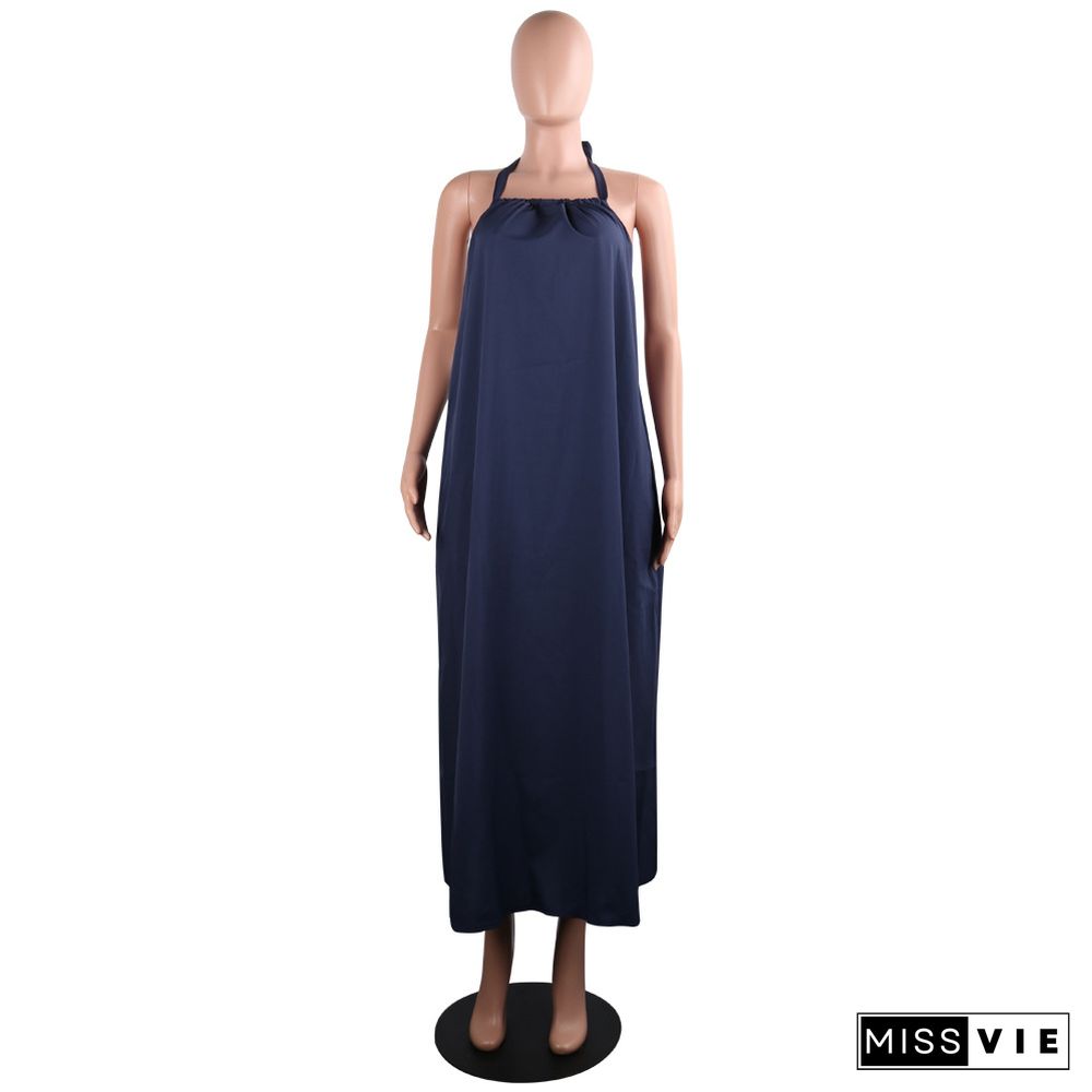 Solid-colored Sleeveless Loose-Fitting Bohemian Dress