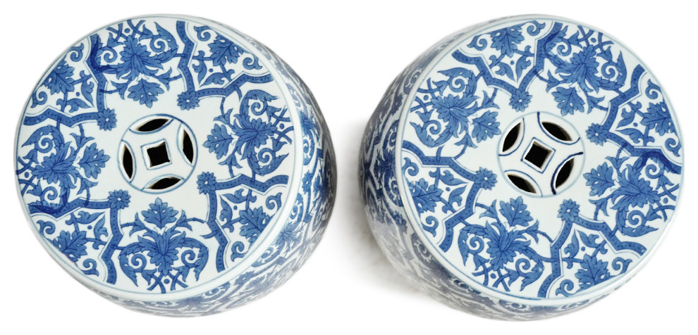 Blue and White Paris Ceramic Stool   Asian   Accent And Garden Stools   by Design Mix Furniture  Houzz