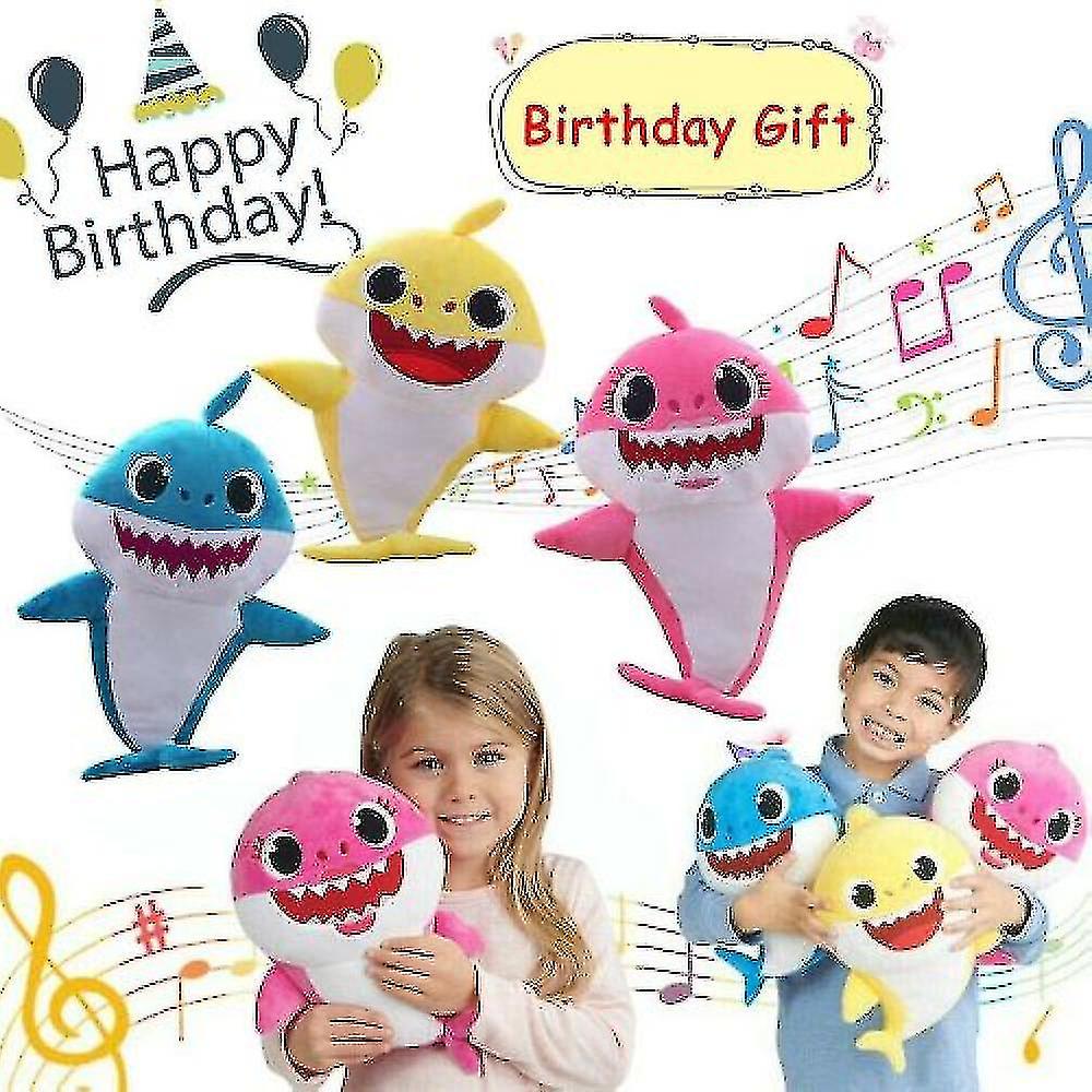 Qian Soft Doll Baby Cartoon Shark Toy With Music Singing English Songs Gift Children Girl-pink