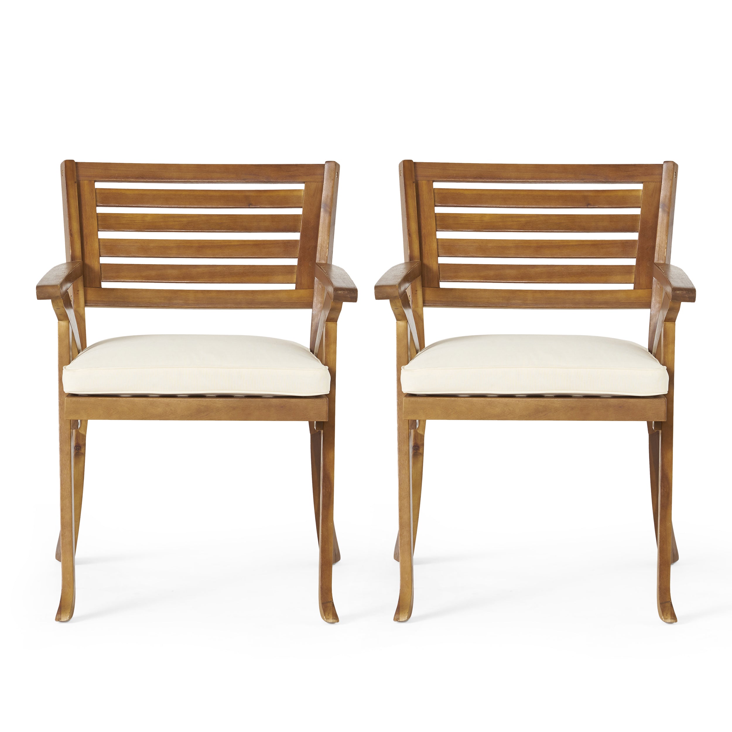 Helen Outdoor Teak Finish Acacia Wood Arm Chair (Set of 2)