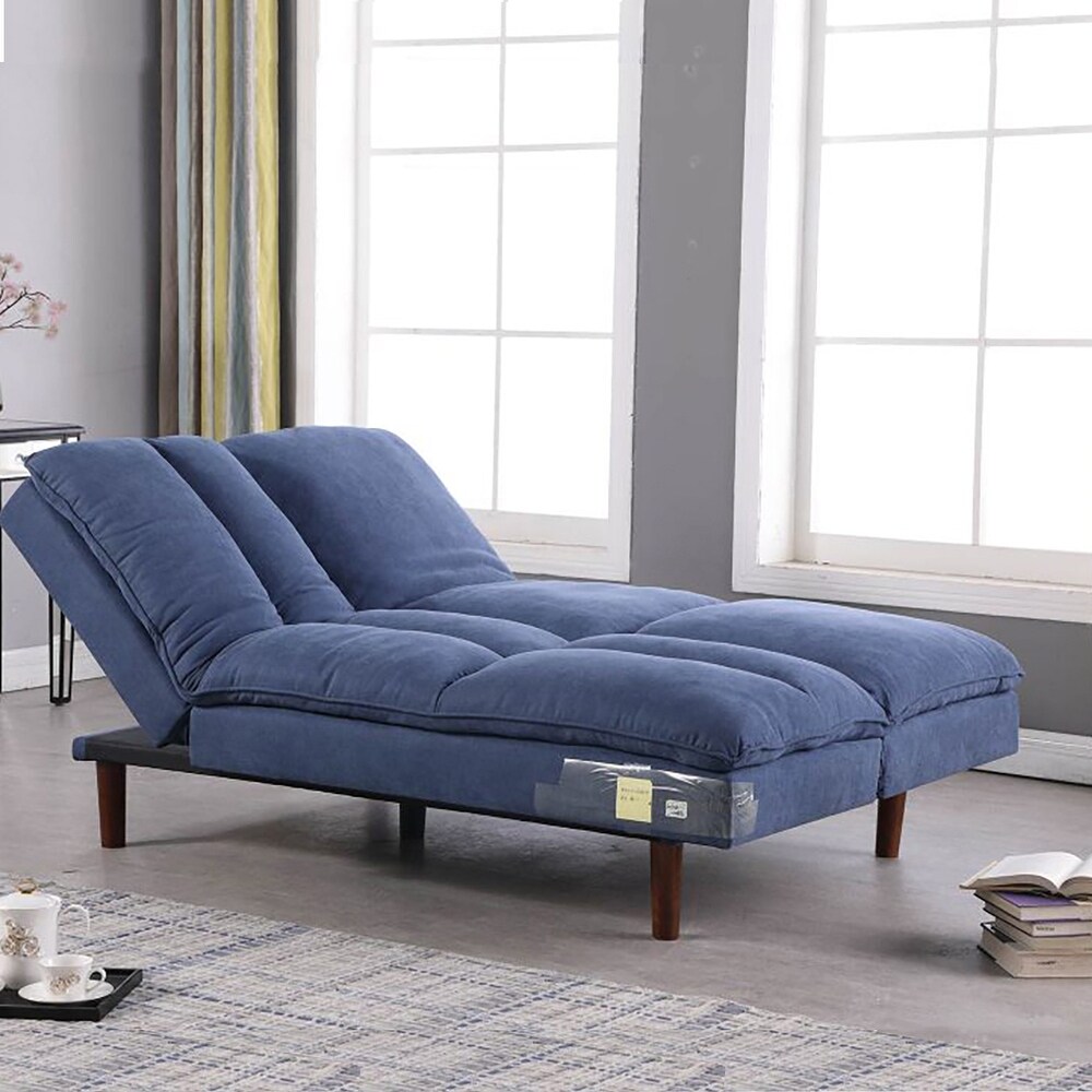 Modern Armless Fabric Blue Sofa Bed Adjustable Folding Sofa   37.01*76.38*41.73 inches