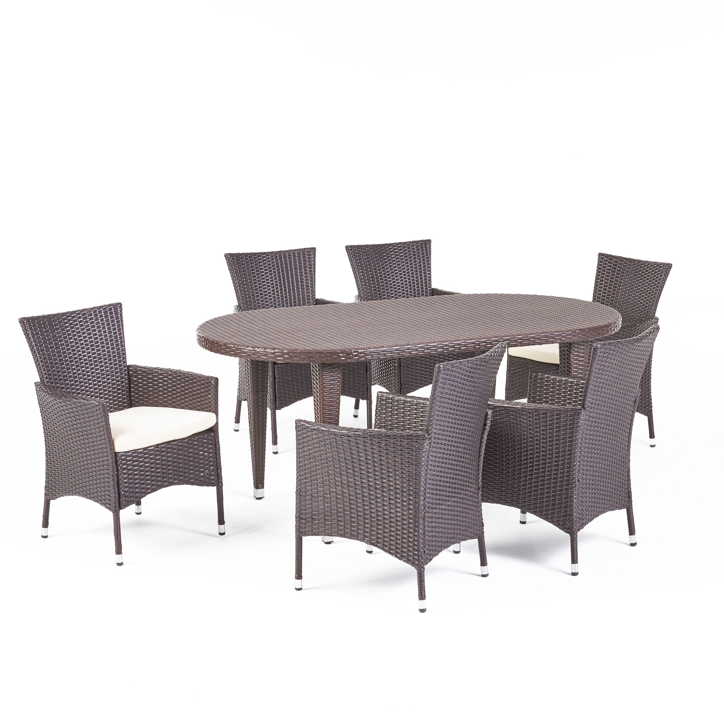 Vinne Outdoor 7 Piece Multi-brown Wicker Oval Dining Set