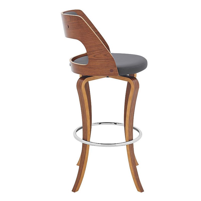 Grady 30 Swivel Gray Faux Leather and Walnut Wood Bar Stool