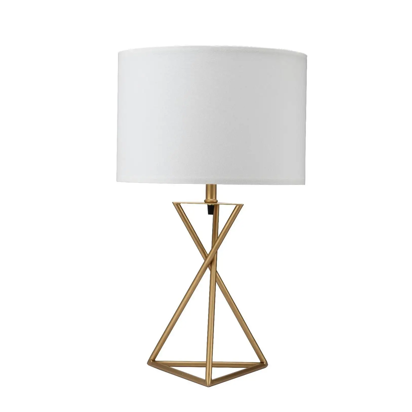 Contemporary Gold Geo Table Lamp with White Shade - Medium