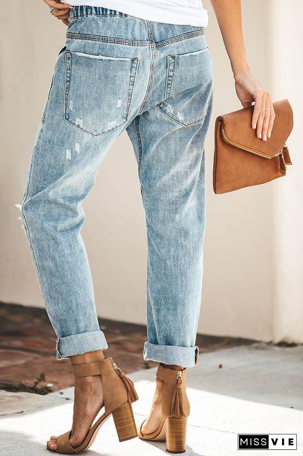 Loose Drawstring Blue Jeans