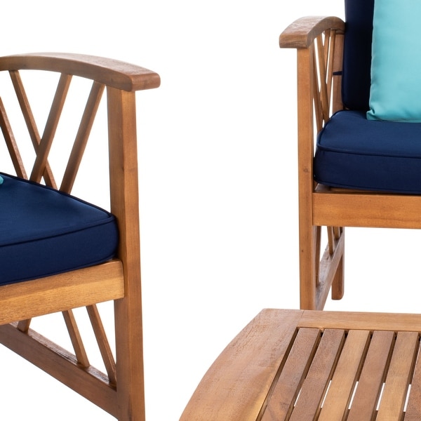 SAFAVIEH Outdoor Living Fontana Acacia/Navy Cushion 4piece Patio Set