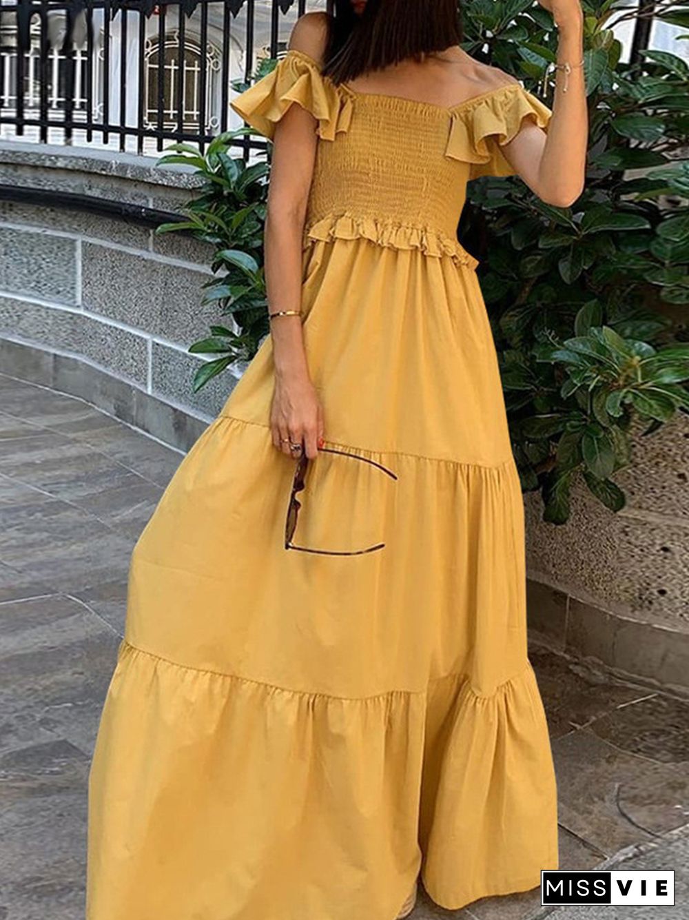 Solid Pleated Summer Vintage Dress Fashion Ruffle Office Hem Dresses Feminine Sexy Party Strapless Wrap Maxi Dres Vestidos