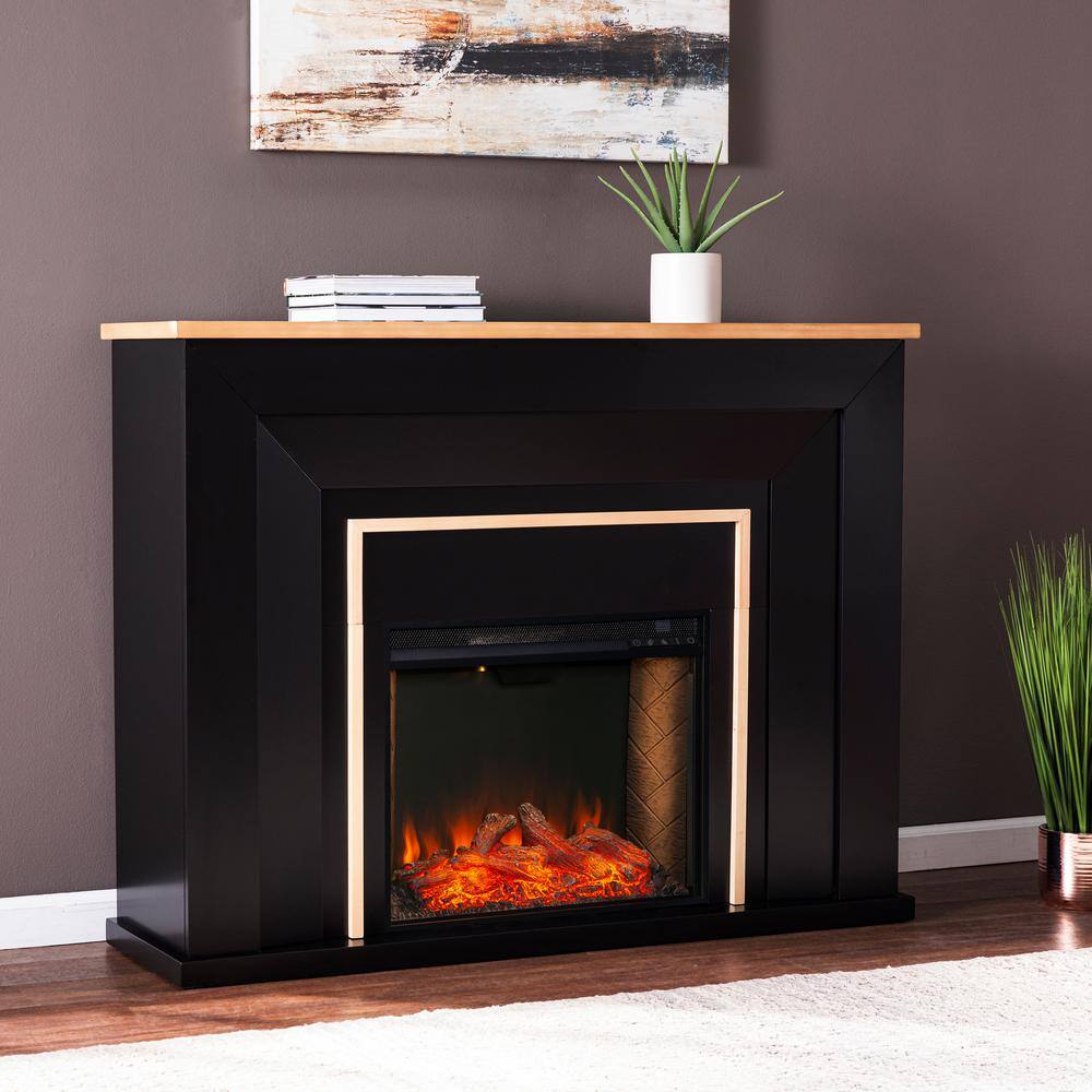 Southern Enterprises Daniena 52 in. Smart Electric Fireplace in Black and Natural HD053448