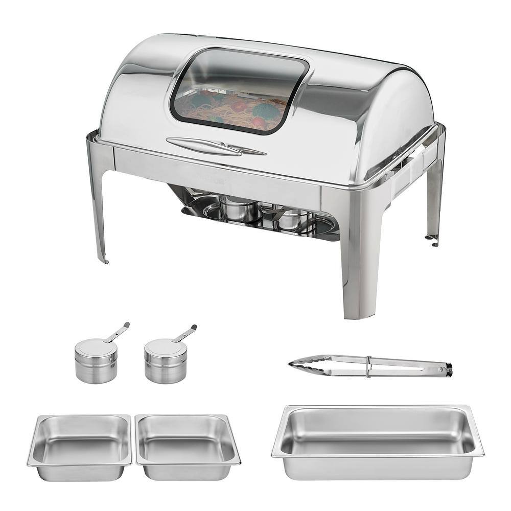 VEVOR 9 qt. Roll Top Chafing Dish Buffet Set Stainless Steel Chafer with 2 Half Size Pans Rectangle Catering Warmer Server ZFXKCLJT19QT2B78CV0