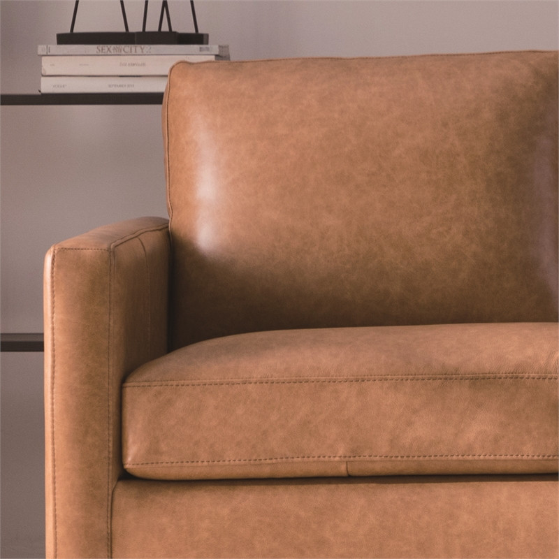 Maklaine 20 quotModern Leather Upholstered Fitted Back Sofa in Caramel   Midcentury   Sofas   by Homesquare  Houzz