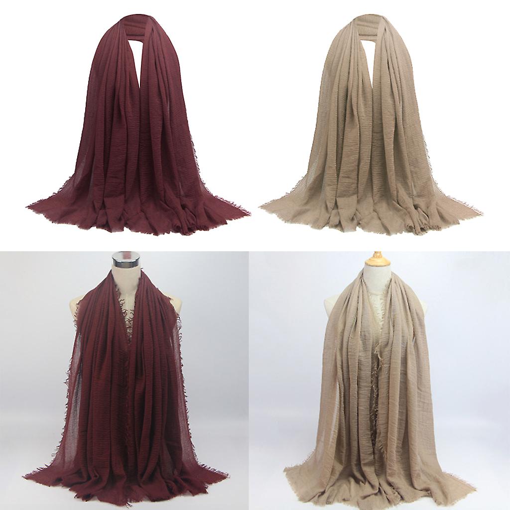 Women Wrinkle Scarf Crinkle Muslim Hijab Scarves Long Wrap Scarf Brown+red