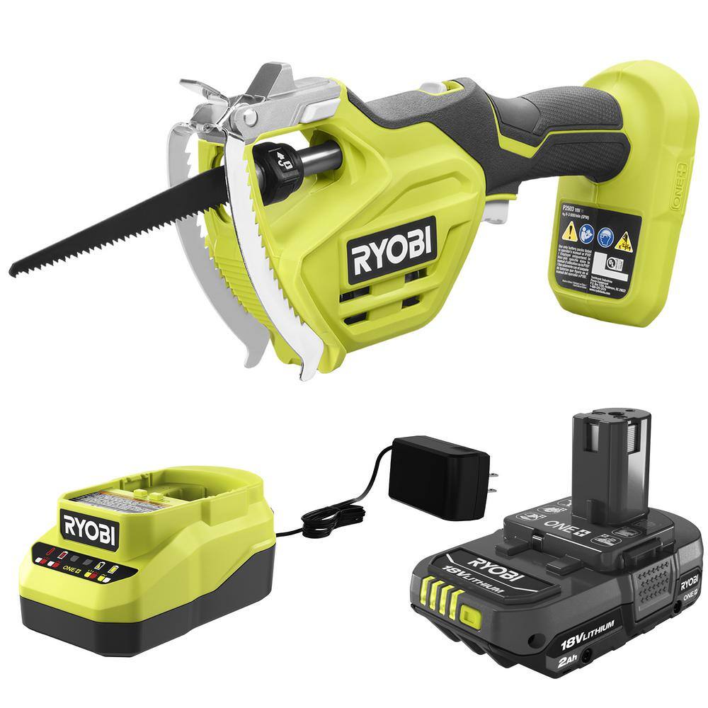 RYOBI ONE+ 18V Electric Cordless Pruning Reciprocating Saw with 2.0 Ah Battery and Charger P2530